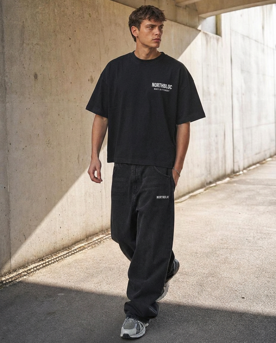 NORTHBLOC wide-leg denim in washed black